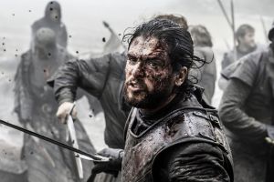 This image released by HBO shows Kit Harington in a scene from "Game of Thrones." The series was nominated for a Golden ...