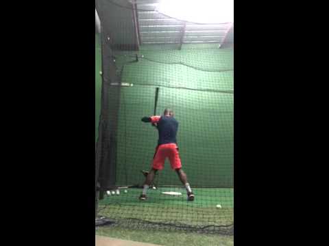 Kieran Powell, in the batting cage