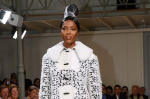 The audience applaud Naomi Campbell at the end of the Azzedine Alaia Fashion Show as part of Haute Couture Paris Fashion ...