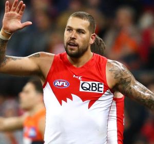 Hard to handle: Lance Franklin celebrates another major.