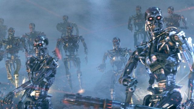 A scene from <i>Terminator 3: Rise of the Machines</i>, in which artificial intelligence successfully provokes a war of ...