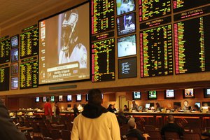 Odds boards at a race and sports book in Las Vegas