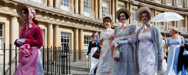 People dressed in period costume for the Jane Austen Festival in Bath.