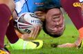 'I think he's very lucky': Paul Gallen is spear tackled by Sam Thaiday.