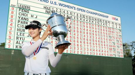 Sung Hyun Park poses with the trophy after the final round of the US Women's Open.