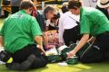 Bethanie Mattek-Sands receives treatment from the medical team after taking a horrific fall at Wimbledon.