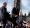 Prime Minister Justin Trudeau of Canada, right, compared socks with Randy Boissonnault, a member of Parliament, during a ...