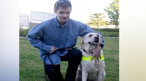 Stuart Oldham with his dog Daisy.

