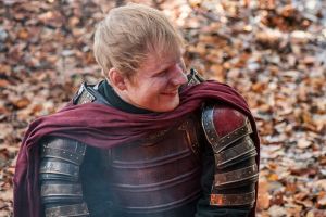 Ed Sheeran, left, and Maisie Williams in a scene from Game of Thrones. Sheeran appeared as a Lannister soldier leading a ...