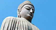 Buddha sculpture at Mahabodhi temple, Bodh Gaya, Bihar state, India.