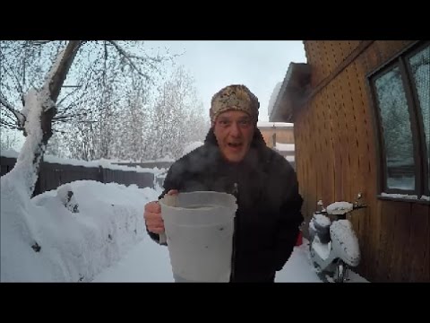 Throwing water into the air at -52 below zero in fairbanks Alaska