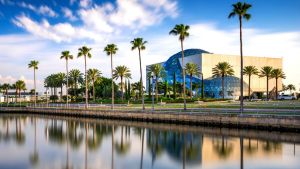 St. Petersburg, FL, USA - April 6, 2016: The exterior of the Salvador Dali Museum viewed from Tampa Bay. The museum ...