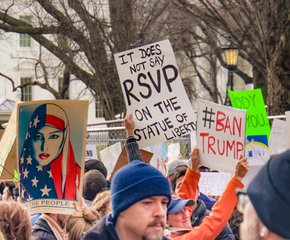 Protest against Presidential Executive Order banning entry of Muslim people into the United States, in front of the White Hosue, Washington, DC USA, 29 January 2017