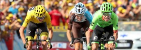 LA MURE, FRANCE - JULY 19: Rigoberto Uran of Colombia riding for Cannondale Drapac, Romain Bardet of France riding for ...