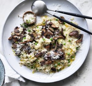 Mushroom and pea risotto. 