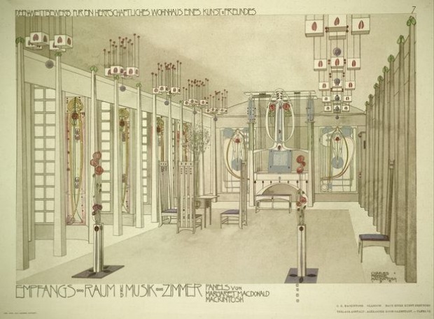 Charles Rennie Mackintosh's original design for the Music Room, House for an Art Lover.