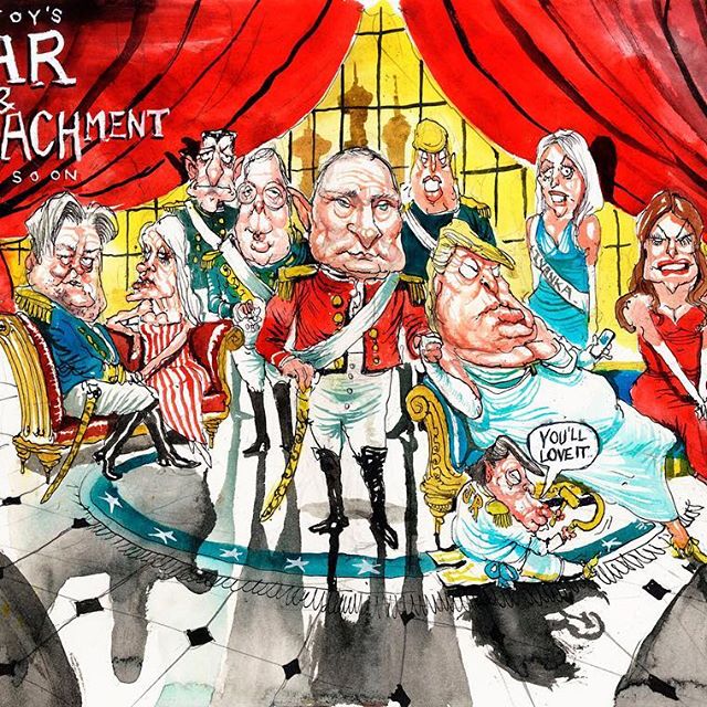 Coming soon... Tolstoy's War and Impeachment.⠀
⠀
✏️: @droweafr⠀
⠀
#cartoon #politics #trump #latergram