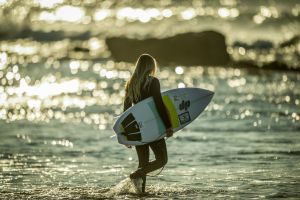 Winter Surf at Ulladulla/Mollymook, NSW.? Surfers take to the water mid-winter at "Golf course reef". Sophia Fulton, 15. 