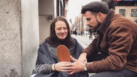 Joshua Coombes with a woman from Philadelphia. 