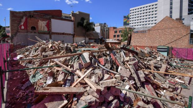 All that was left of Carlton's Corkman Irish Pub immediately after its illegal demolition.