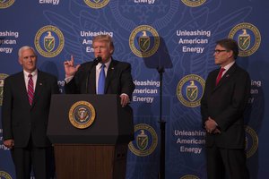 President Donald Trump give remarks at the Unleashing American Energy event at Energy Department headquarters, June 29, 2017