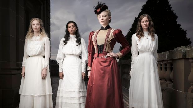 Samara Weaving (Irma Leopold), Madeleine Madden (Marion Quade), Natalie Dormer (Mrs Hester Appleyard) and Lily Sullivan ...