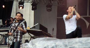 Mike Shinoda, Mr. Hahn & Chester Bennington from Linkin Park performing at Sonisphere Festival in Kirjurinluoto, Pori, Finland.