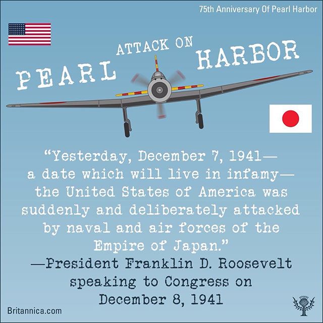 #otd on December 7, 1941, the surprise attack on the US #naval base at #pearlharbor propelled the #unitedstates into #wwii. More than 2,300 US military personnel were killed, more than 1,100 wounded, and 8 #battleships were either damaged or destroyed. US President Franklin D. Roosevelt referred to the attack as the "date which will live in infamy." To learn more, read #britannica's #spotlight on #pearlharbor75thanniversary: http://www.britannica.com/story/75th-anniversary-of-pearl-harbor

#pearlharbor75 #military #history #december7 #infamy #navy