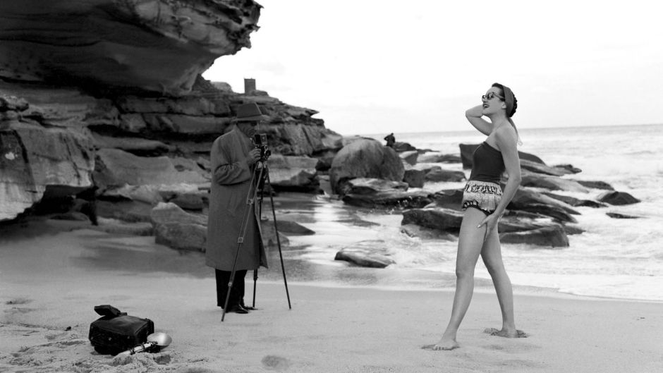 Miss Hedda Banco models swimwear at Tamarama Beach in Sydney's east on 6 June 1956. SMH NEWS Picture by HUGH ROSS Winter ...