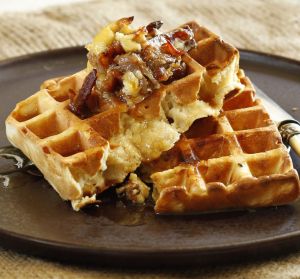 Jill Dupleix's buttermilk waffles with maple-bacon butter.