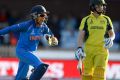 Breakthrough: Indian keeper Sushma Verma celebrates as Alex Blackwell is bowled in the World Cup semi-final.