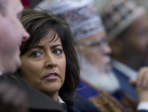 Minneapolis Police Chief Janee Harteau, sits in the audience during the White House Summit on Countering Violent Extremism, Wednesday, Feb. 18, 2015, in the South Court Auditorium of the Eisenhower Executive Office Building on the White House Complex in Washington.