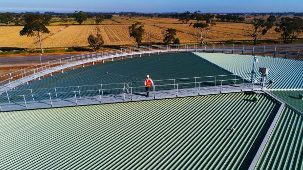 Cameron FitzGerald, general manager of strategy and planning, CityWest Water on top of a 20 megalitre recycled water ...