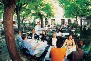 Courtyard of an old town restaurant.