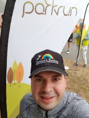 Mark Scarborough with a frosty cap at the Gungahlin parkrun.