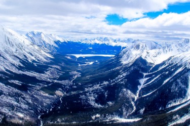 The Canadian Rockies in the Banff National Park. Photo shows the Valley between The Goat Range and The Sundance Range, ...