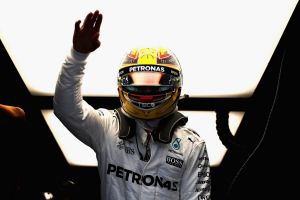 Pole position: Lewis Hamilton waves to the crowd.
