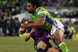Knockout blow: Sia Soliola took out Billy Slater and will face the judiciary on Tuesday night.