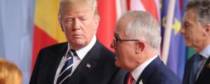 Australian Prime Minister Malcolm Turnbull walks with US President Donald Trump to the family photo during the G20 ...