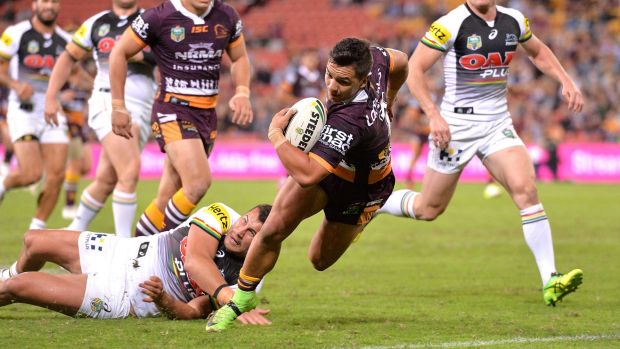 All-rounder: Kodi Nikorima of the Broncos scores a try in just one example of the halfback's many contributions during ...