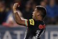 Tyrone Peachey of the Panthers celebrates scoring the match winning try.