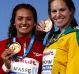 Emily Seebohm (R) won Australia's only medal of the session.