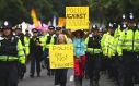 No, that's not Theresa May leading this 'police against fracking' demo, it's veteran anti-fracking campaigner Tina Rothery. Photo: Rev'd Peter Doodes via Fracking Hell (UK) on Facebook