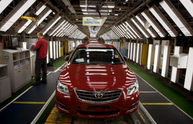 A Camry rolls off the production line.