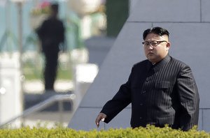 North Korean leader Kim Jong Un arrives for the official opening of the Ryomyong residential area, a collection of more than a dozen apartment buildings, on Thursday, April 13, 2017, in Pyongyang, North Korea.