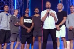 The final sendoff sees Johann Ofner pictured fourth from the left, despite Channel Nine saying it would not show him out ...