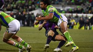 Knockout blow: Sia Soliola took out Billy Slater and will face the judiciary on Tuesday night.