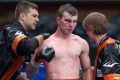 Rough afternoon: Jeff Horn wore a series of blows from Manny Pacquiao.