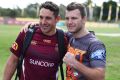 From one champion to another: Billy Slater poses with Jeff Horn last month.