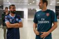 Global reach: Alex Brosque and Petr Cech, at the Puma kit launch for Sydney FC and Arsenal. 